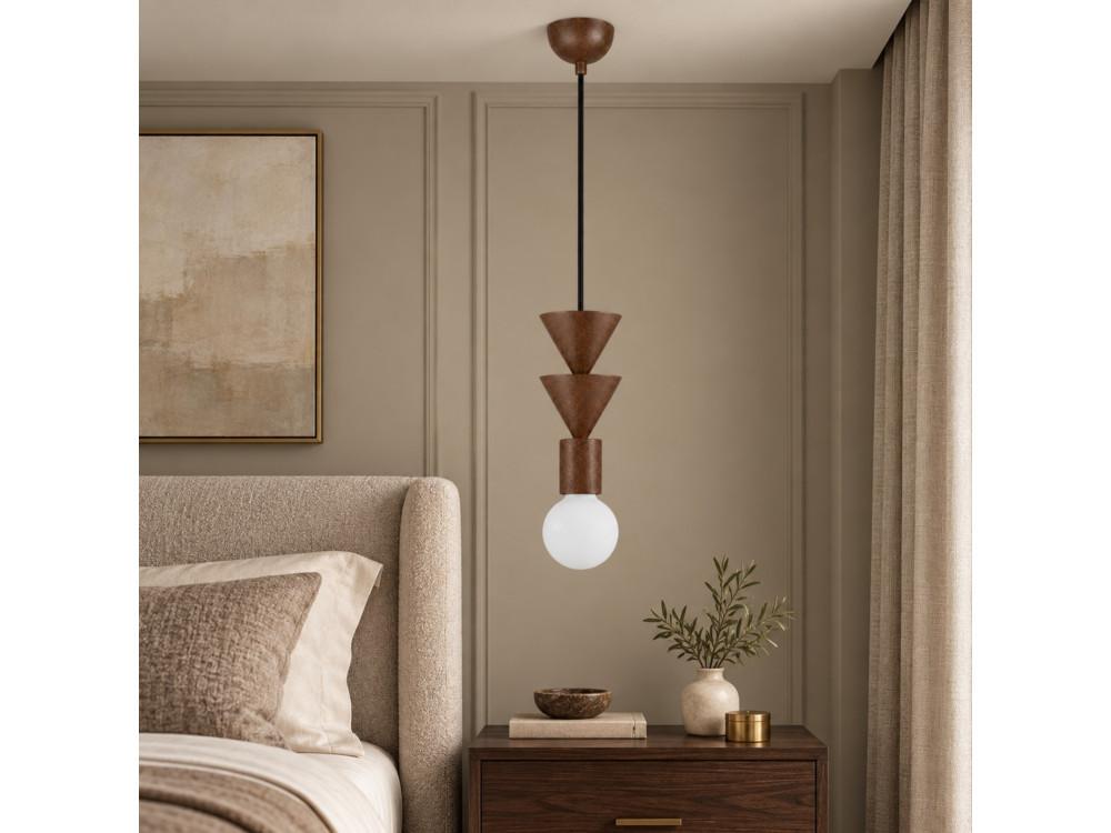 Candeeiro suspenso em madeira «Rotas» - 10 x 10 x 115 cm - Castanho