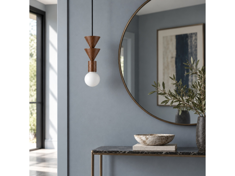 Candeeiro suspenso em madeira «Rotas» - 10 x 10 x 115 cm - Castanho