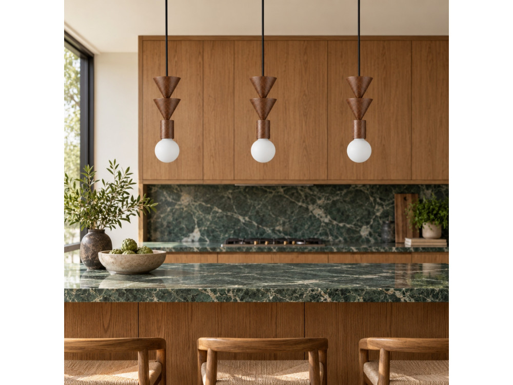 Candeeiro suspenso em madeira «Rotas» - 10 x 10 x 115 cm - Castanho
