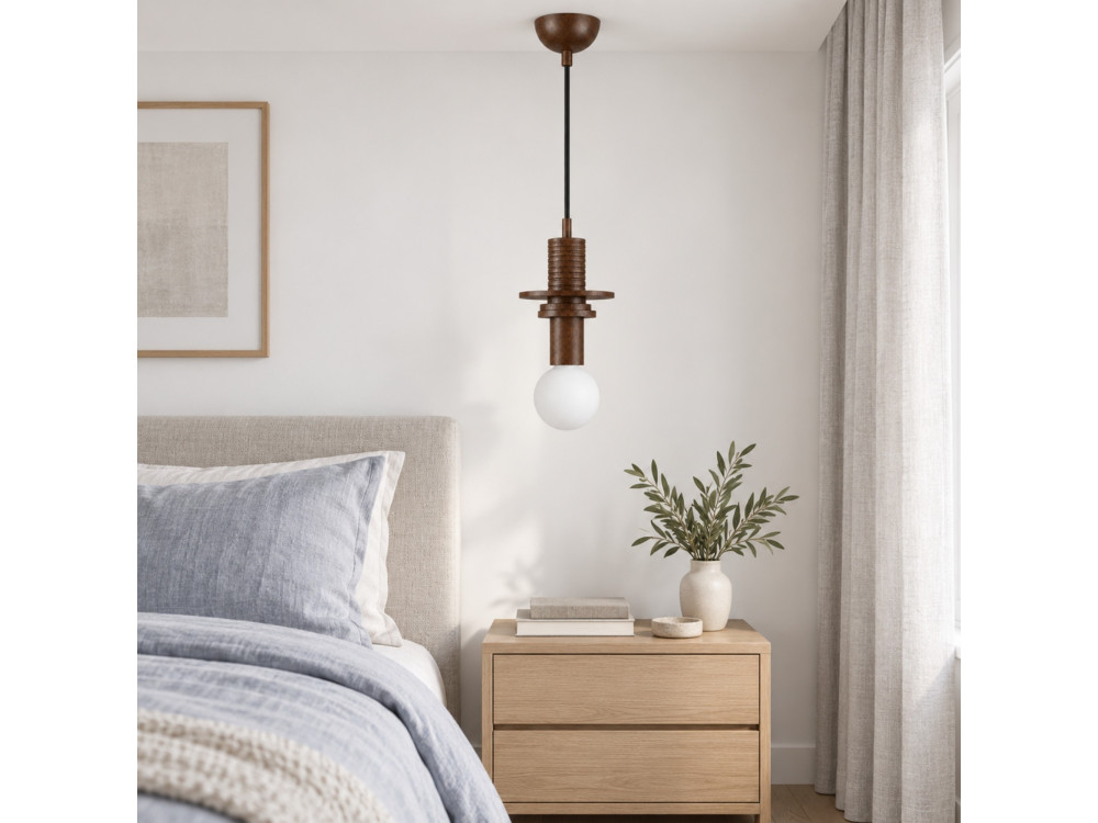 Candeeiro suspenso em madeira «Rotas» - 13 x 13 x 113 cm - Castanho