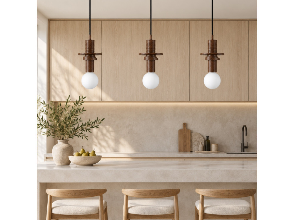 Candeeiro suspenso em madeira «Rotas» - 13 x 13 x 113 cm - Castanho