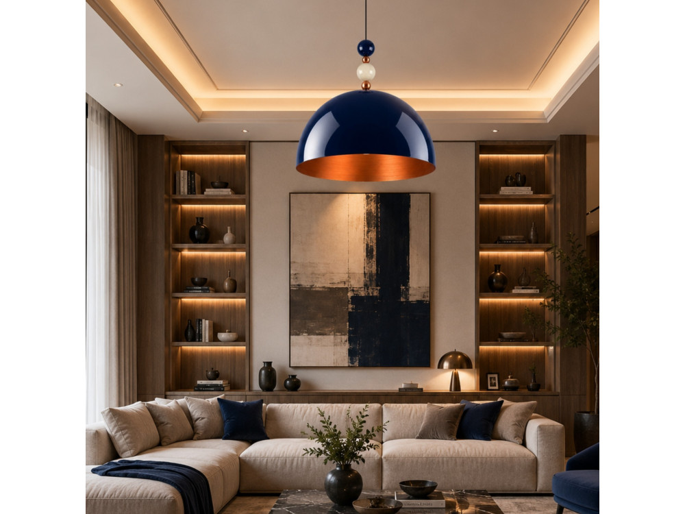 Candeeiro suspenso em metal «Bubble» - 60 x 60 cm - Azul-marinho