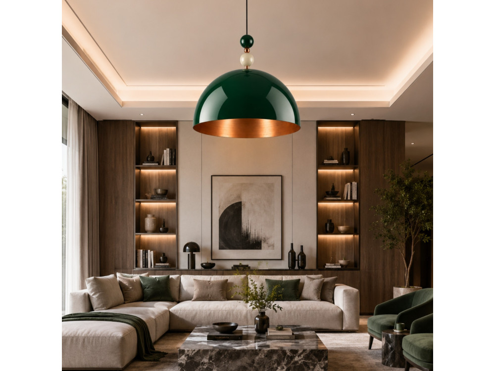 Candeeiro suspenso em metal «Bubble» - 60 x 60 cm - Verde escuro