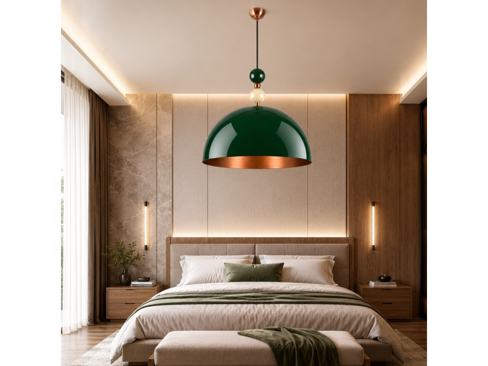 Candeeiro suspenso em metal «Bubble» - 60 x 60 cm - Verde escuro