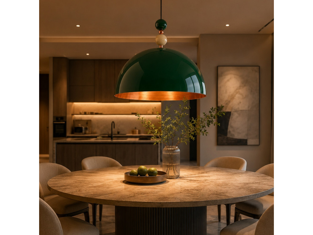 Candeeiro suspenso em metal «Bubble» - 60 x 60 cm - Verde escuro