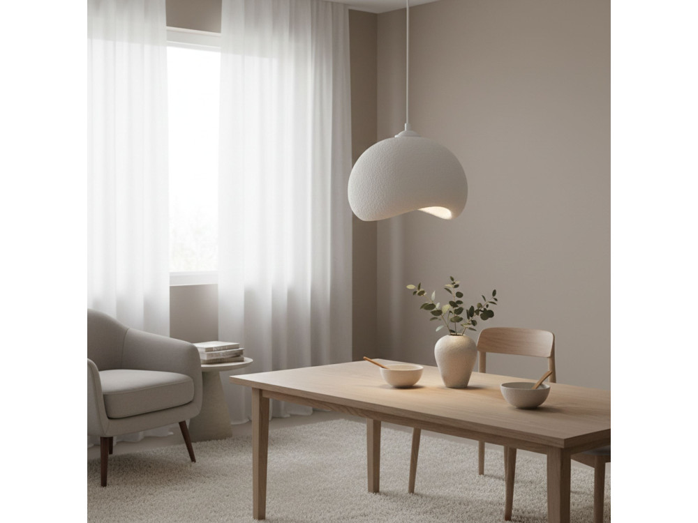 Candeeiro suspenso em metal «Yontu» - 34 x 29 x 120 cm - Branco