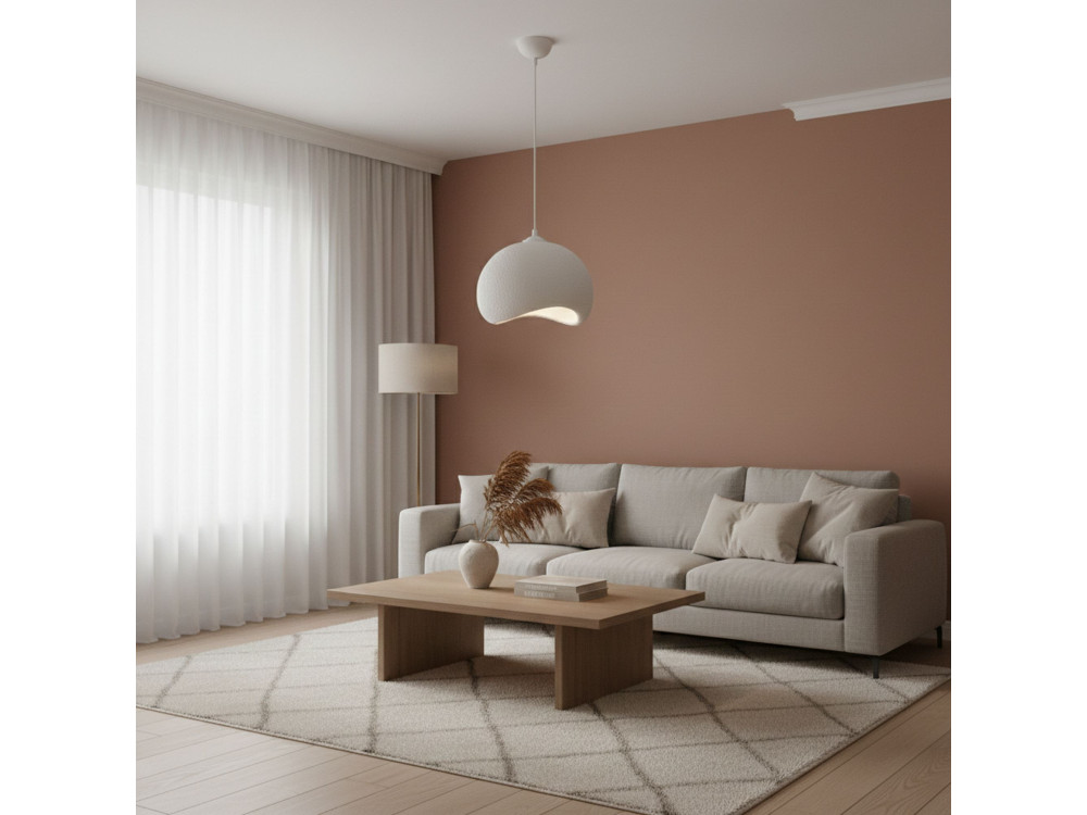 Candeeiro suspenso em metal «Yontu» - 34 x 29 x 120 cm - Branco