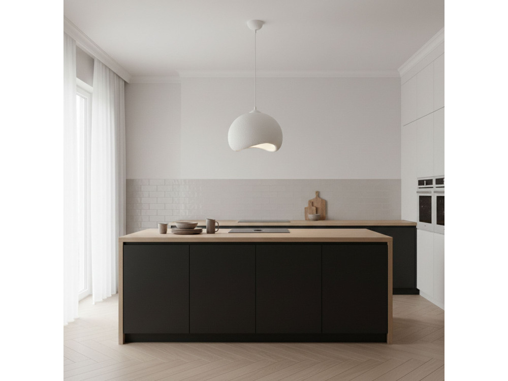 Candeeiro suspenso em metal «Yontu» - 34 x 29 x 120 cm - Branco