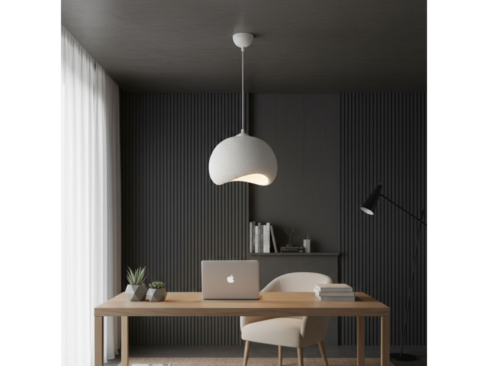 Candeeiro suspenso em metal «Yontu» - 34 x 29 x 120 cm - Branco