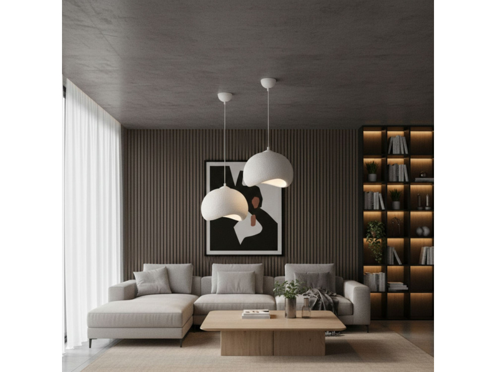 Candeeiro suspenso em metal «Yontu» - 34 x 29 x 120 cm - Branco