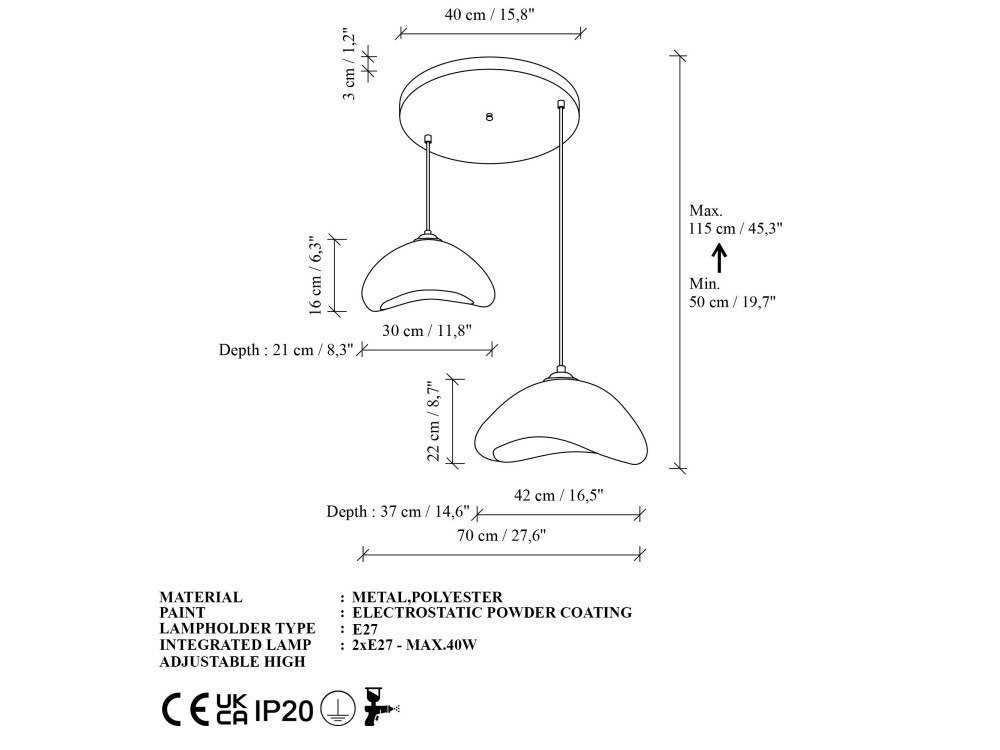 Candelabro de metal «Luna» - 70 x 30 x 115 cm - Branco