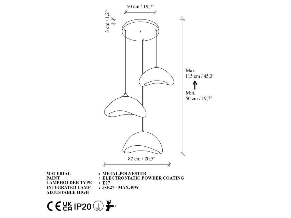 Candelabro de metal «Luna» - 82 x 50 cm - Branco