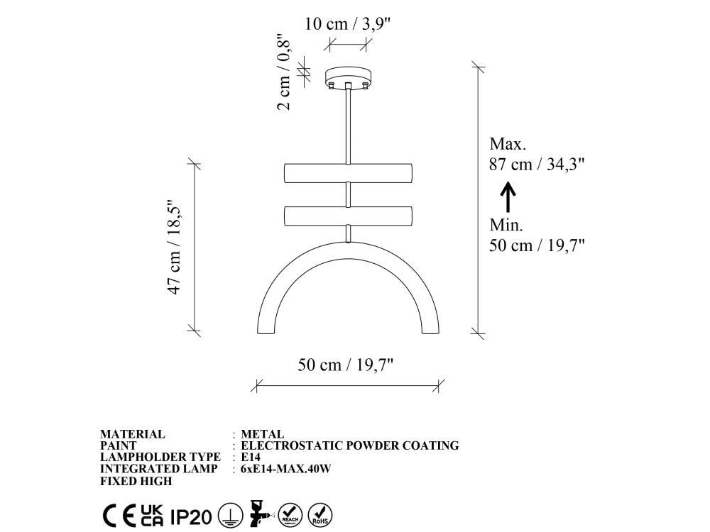 Candelabro de metal «Vento» - 50 x 10 cm - Verde