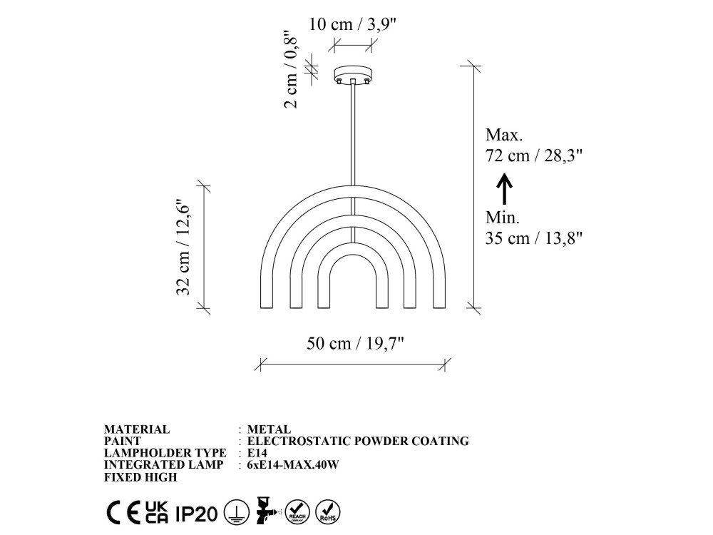 Candelabro de metal «Vento» - 50 x 10 cm - Castanho