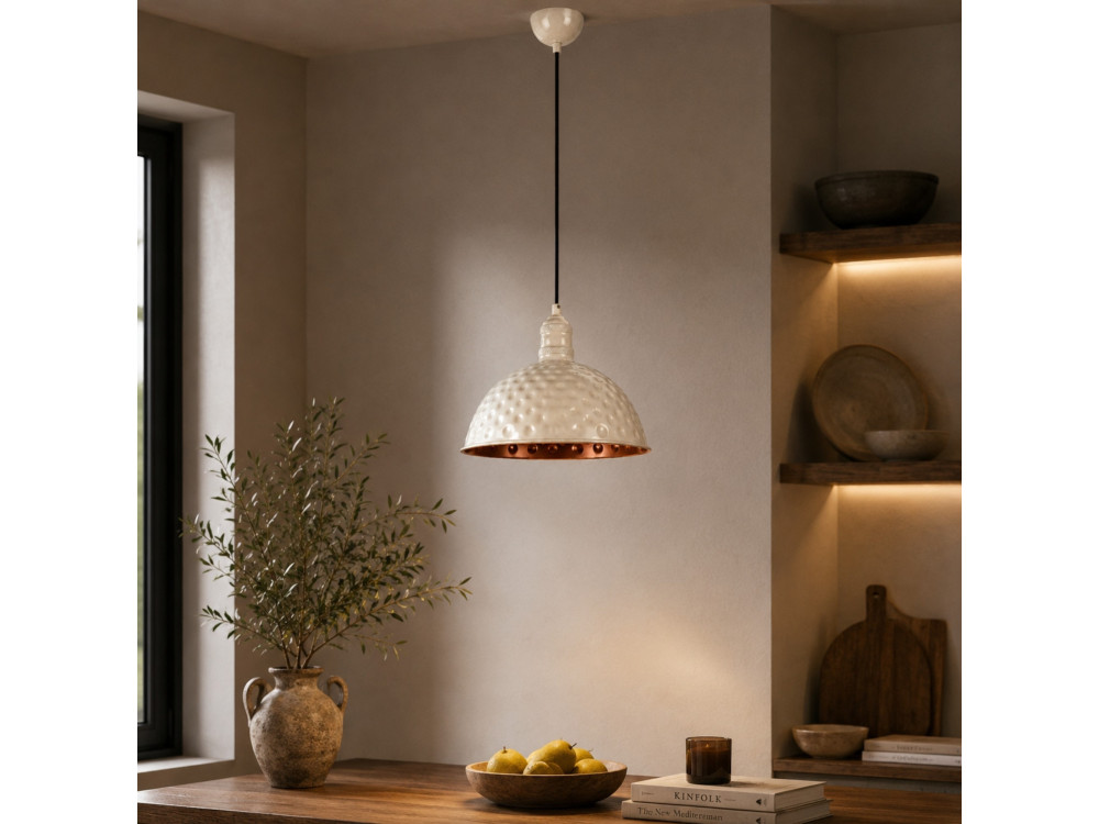 Candeeiro suspenso em metal «Echo» - 26 x 26 cm - Bege