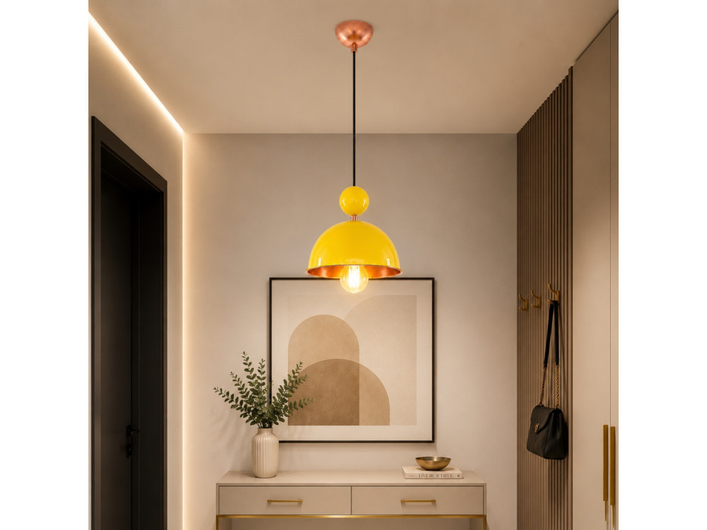Candeeiro suspenso em metal «Bubble» - 21 x 21 cm - Amarelo