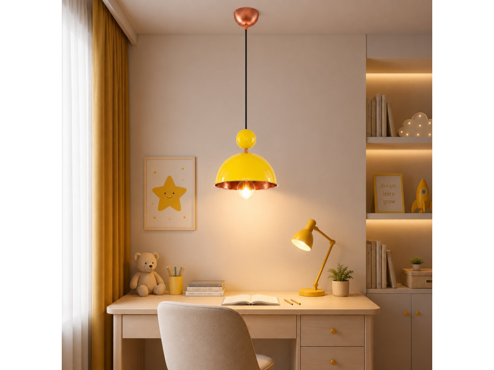 Candeeiro suspenso em metal «Bubble» - 21 x 21 cm - Amarelo