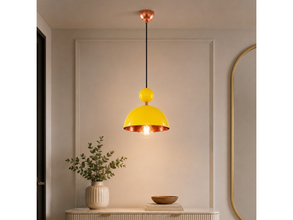 Candeeiro suspenso em metal «Bubble» - 21 x 21 cm - Amarelo