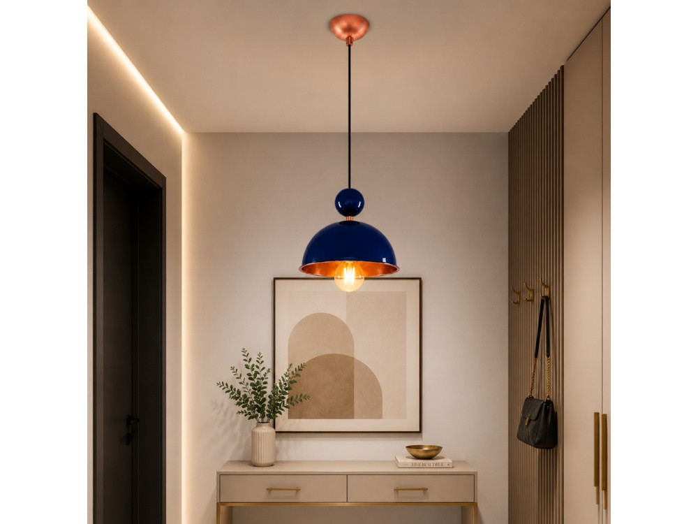 Candeeiro suspenso em metal «Bubble» - 21 x 21 cm - Azul-marinho