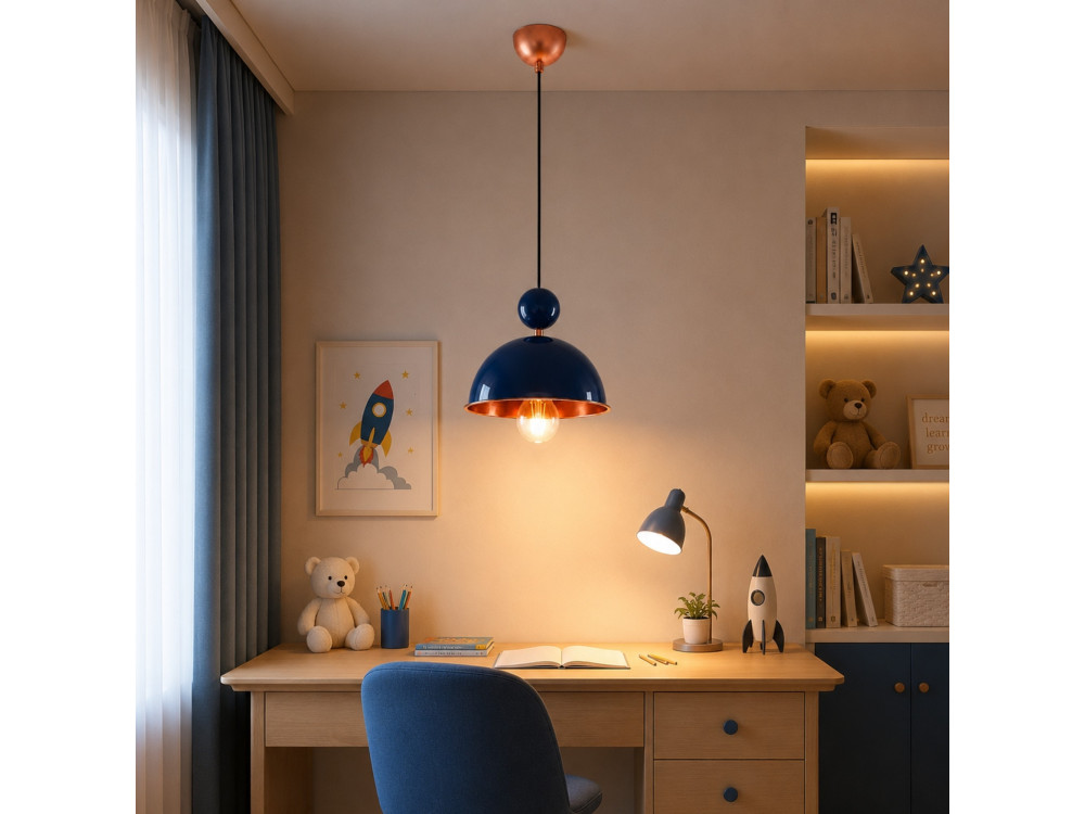 Candeeiro suspenso em metal «Bubble» - 21 x 21 cm - Azul-marinho