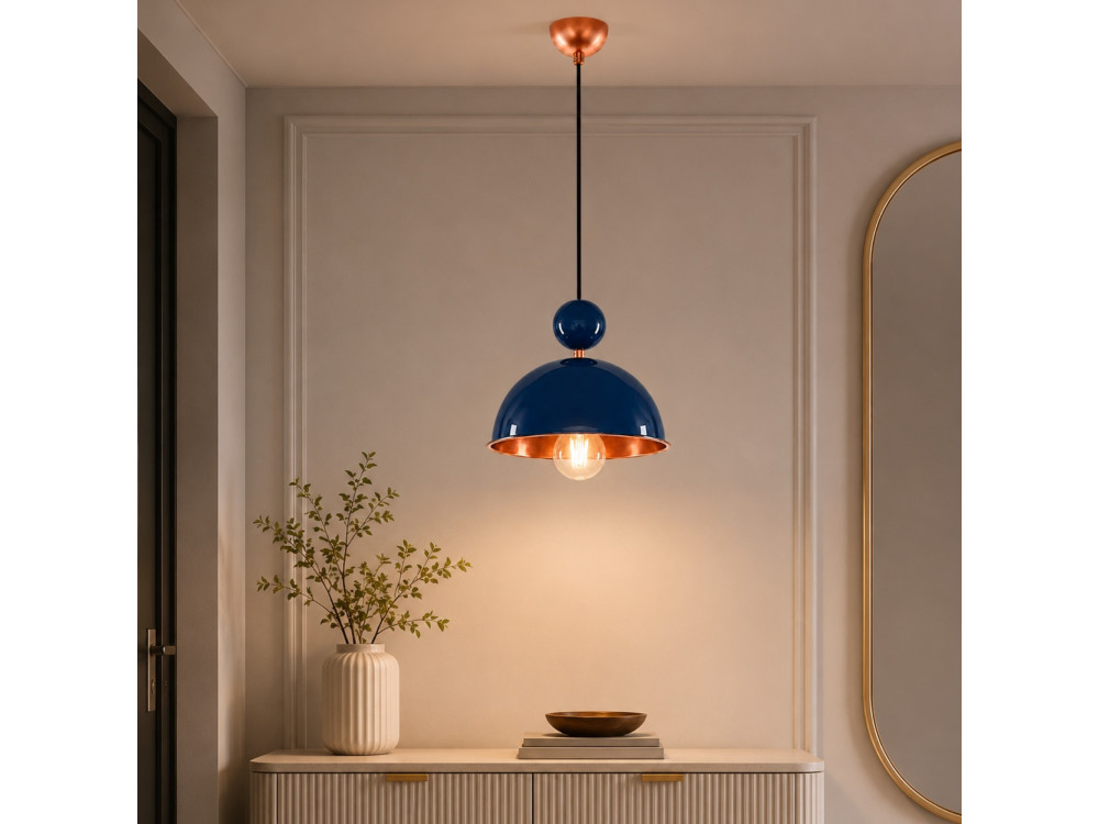 Candeeiro suspenso em metal «Bubble» - 21 x 21 cm - Azul-marinho