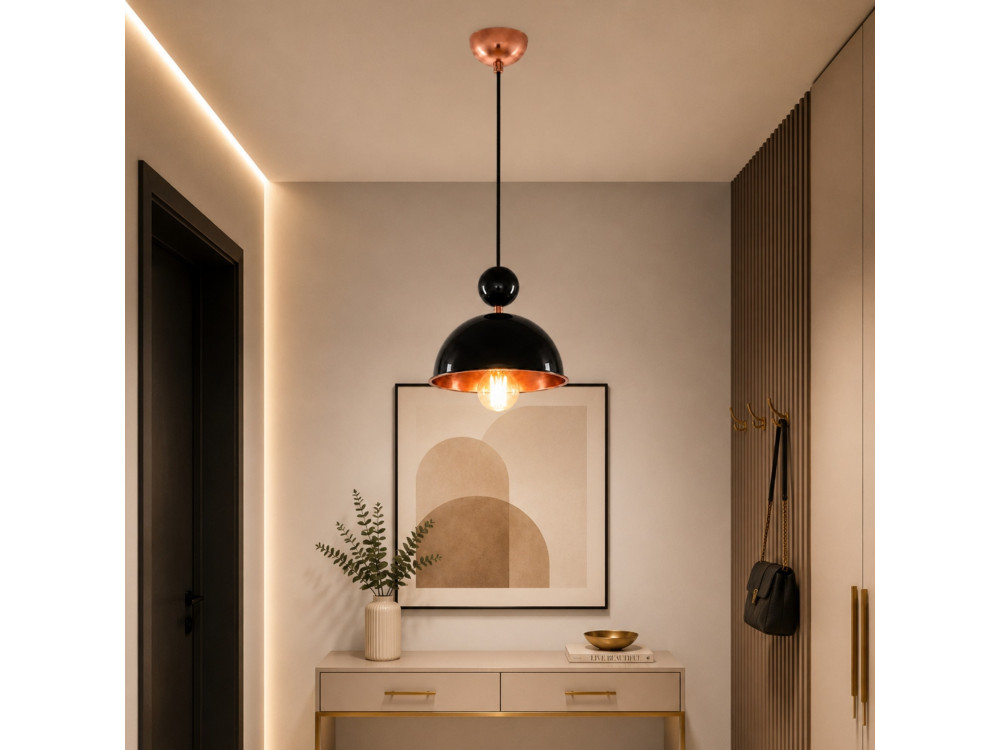 Candeeiro suspenso em metal «Bubble» - 21 x 21 cm - Preto
