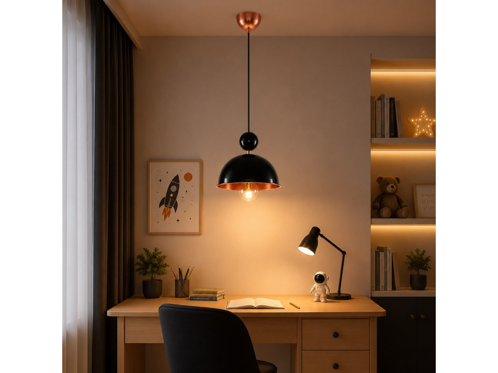 Candeeiro suspenso em metal «Bubble» - 21 x 21 cm - Preto