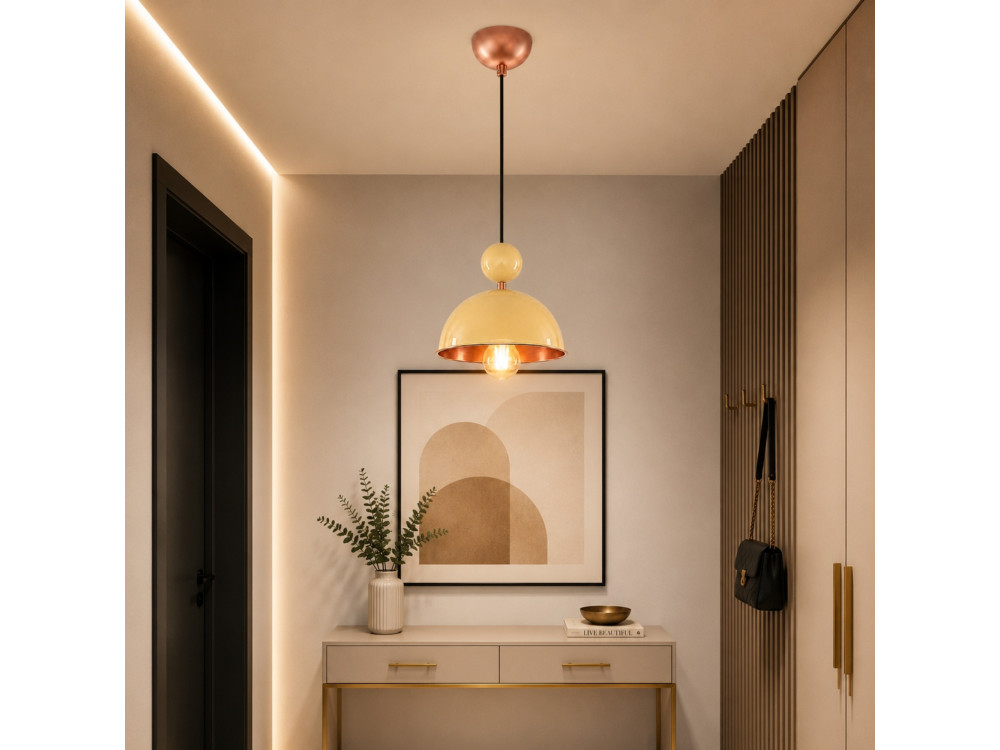 Candeeiro suspenso em metal «Bubble» - 21 x 21 cm - Amarelo