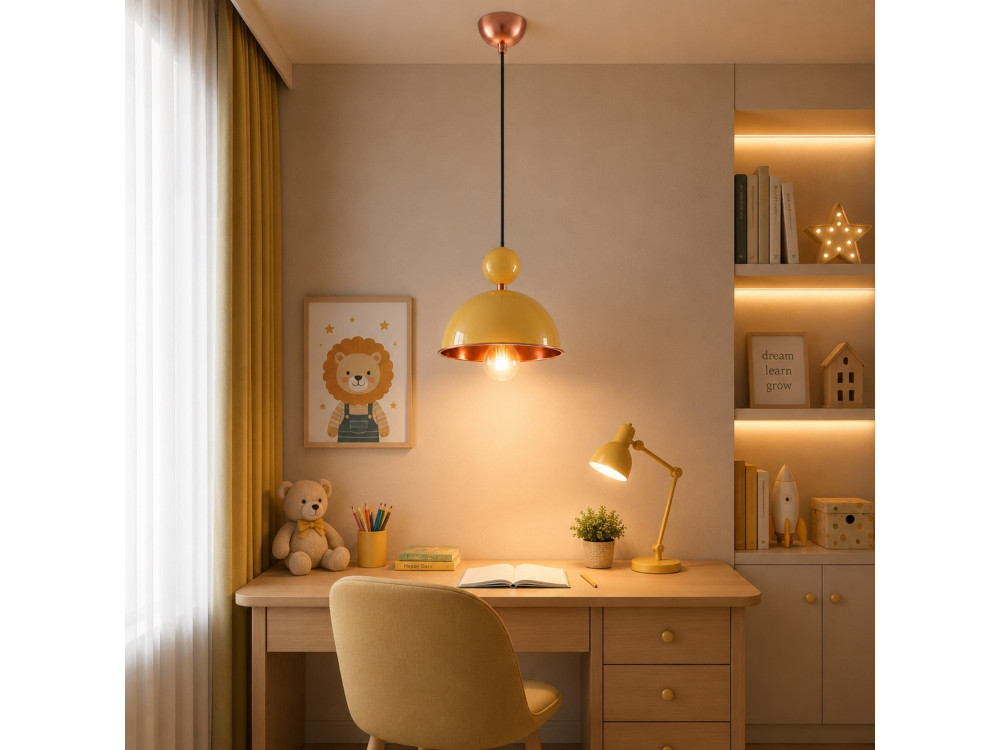 Candeeiro suspenso em metal «Bubble» - 21 x 21 cm - Amarelo