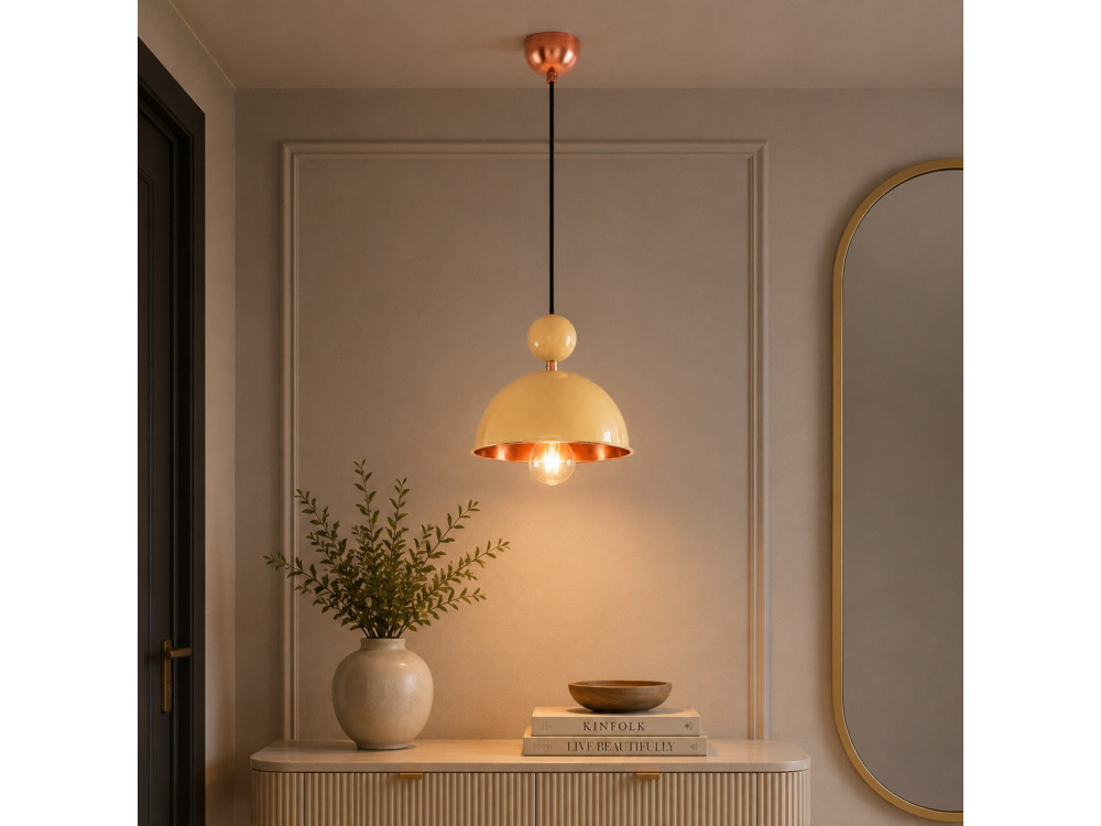 Candeeiro suspenso em metal «Bubble» - 21 x 21 cm - Amarelo