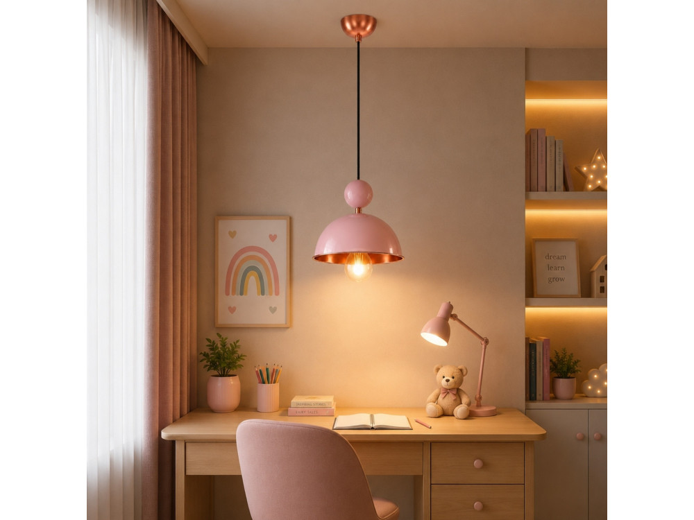 Candeeiro suspenso em metal «Bubble» - 21 x 21 cm - Rosa