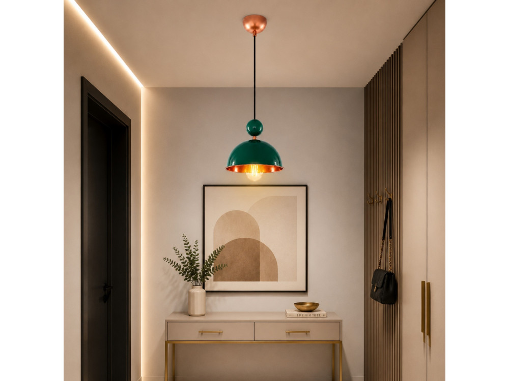 Candeeiro suspenso em metal «Bubble» - 21 x 21 cm - Verde escuro