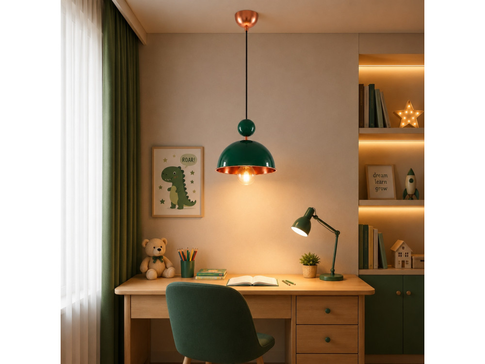 Candeeiro suspenso em metal «Bubble» - 21 x 21 cm - Verde escuro
