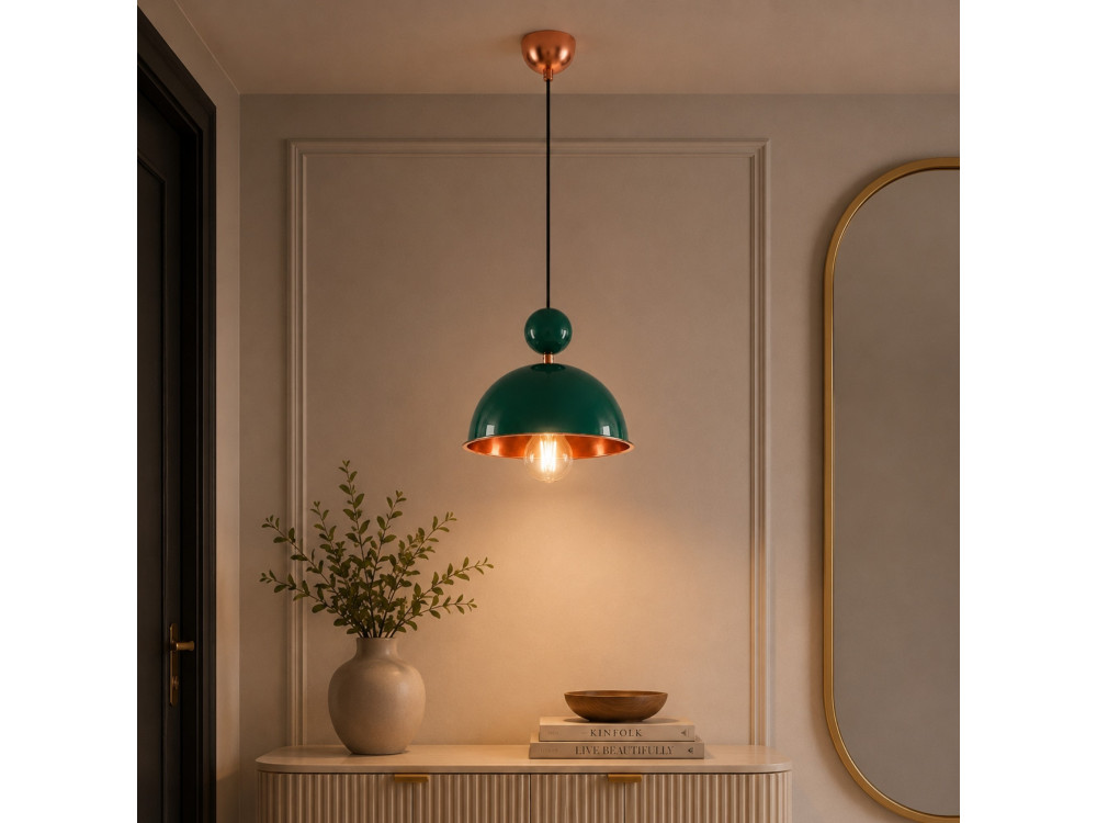 Candeeiro suspenso em metal «Bubble» - 21 x 21 cm - Verde escuro