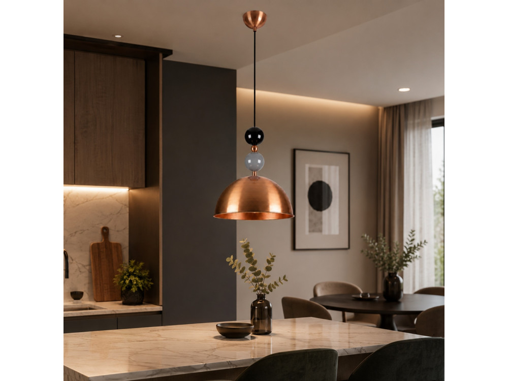 Candeeiro suspenso em metal «Bubble» - 31 x 31 cm - Cobre