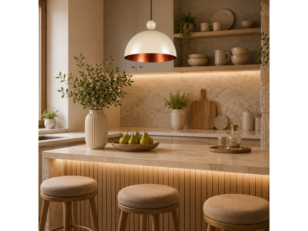 Candeeiro suspenso em metal «Bubble» - 40 x 40 cm - Bege