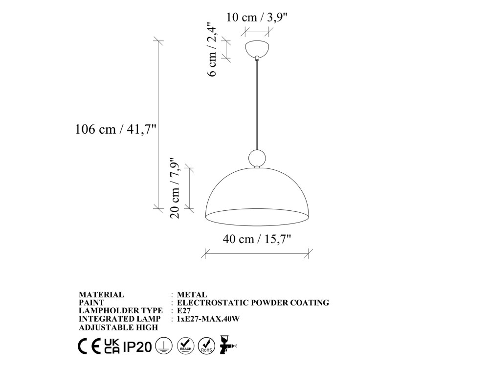Candeeiro suspenso em metal «Bubble» - 40 x 40 cm - Bege