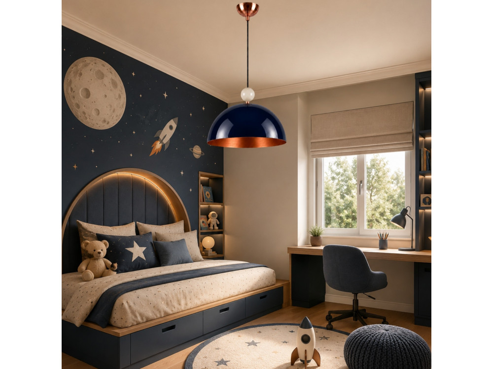 Candeeiro suspenso em metal «Bubble» - 40 x 40 cm - Azul-marinho