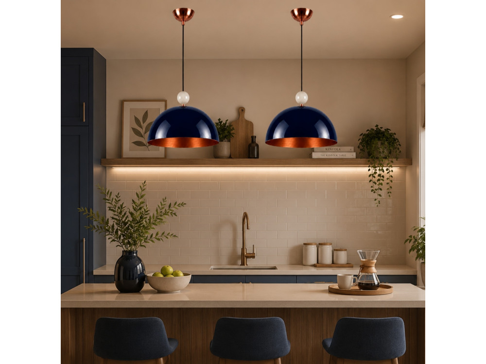 Candeeiro suspenso em metal «Bubble» - 40 x 40 cm - Azul-marinho