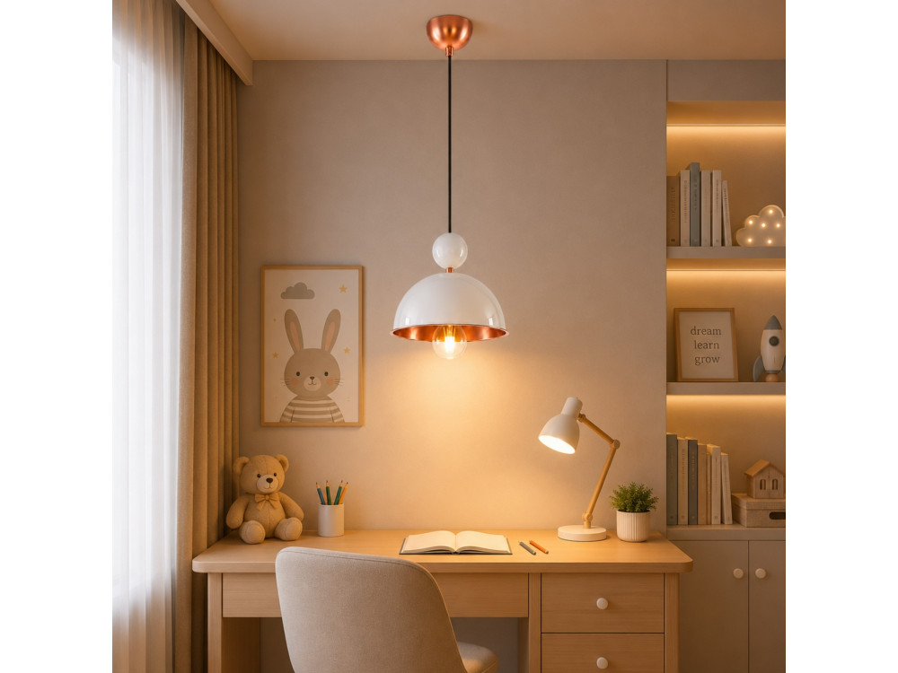 Candeeiro suspenso em metal «Bubble» - 21 x 21 cm - Bege