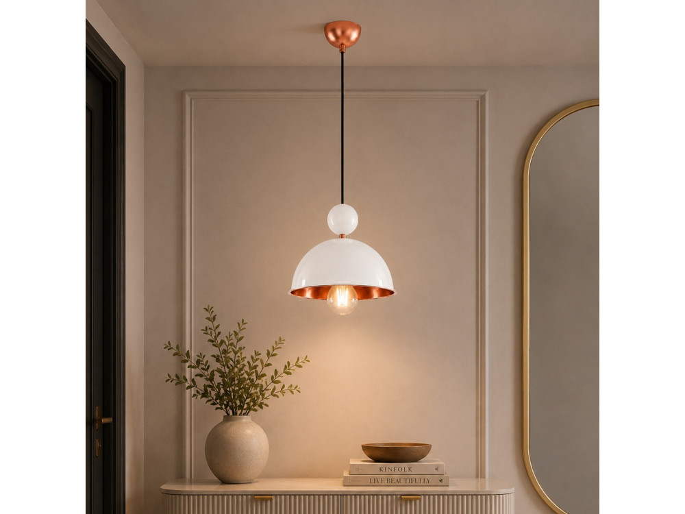 Candeeiro suspenso em metal «Bubble» - 21 x 21 cm - Bege