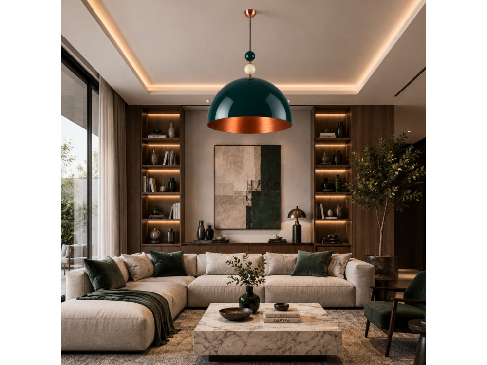 Candeeiro suspenso em metal «Bubble» - 60 x 60 cm - Verde escuro