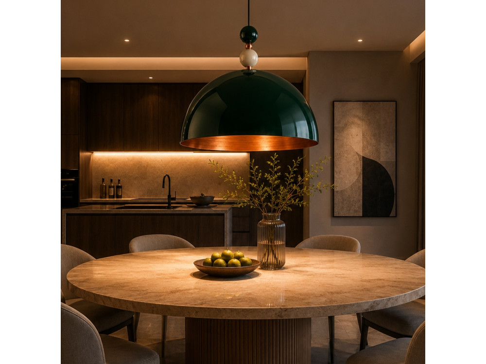 Candeeiro suspenso em metal «Bubble» - 60 x 60 cm - Verde escuro