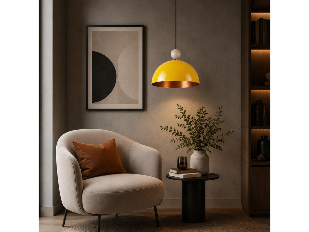 Candeeiro suspenso em metal «Bubble» - 40 x 40 cm - Amarelo