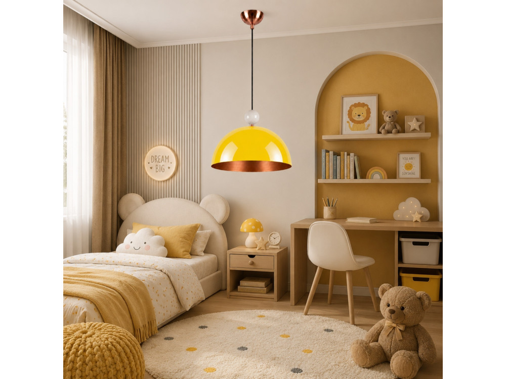 Candeeiro suspenso em metal «Bubble» - 40 x 40 cm - Amarelo