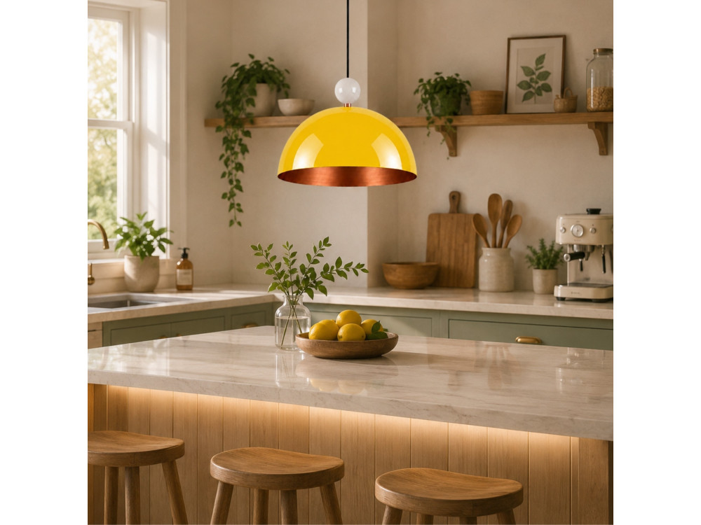 Candeeiro suspenso em metal «Bubble» - 40 x 40 cm - Amarelo
