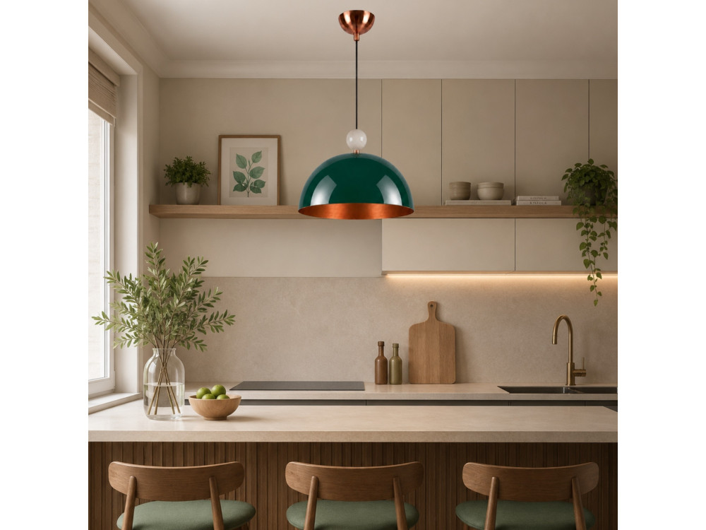Candeeiro suspenso em metal «Bubble» - 40 x 40 cm - Verde escuro