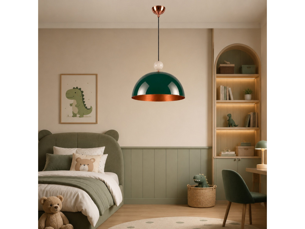 Candeeiro suspenso em metal «Bubble» - 40 x 40 cm - Verde escuro