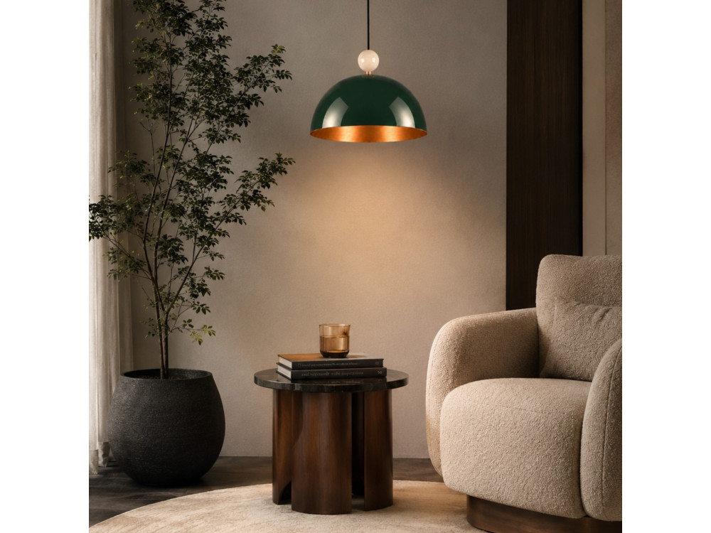 Candeeiro suspenso em metal «Bubble» - 40 x 40 cm - Verde escuro