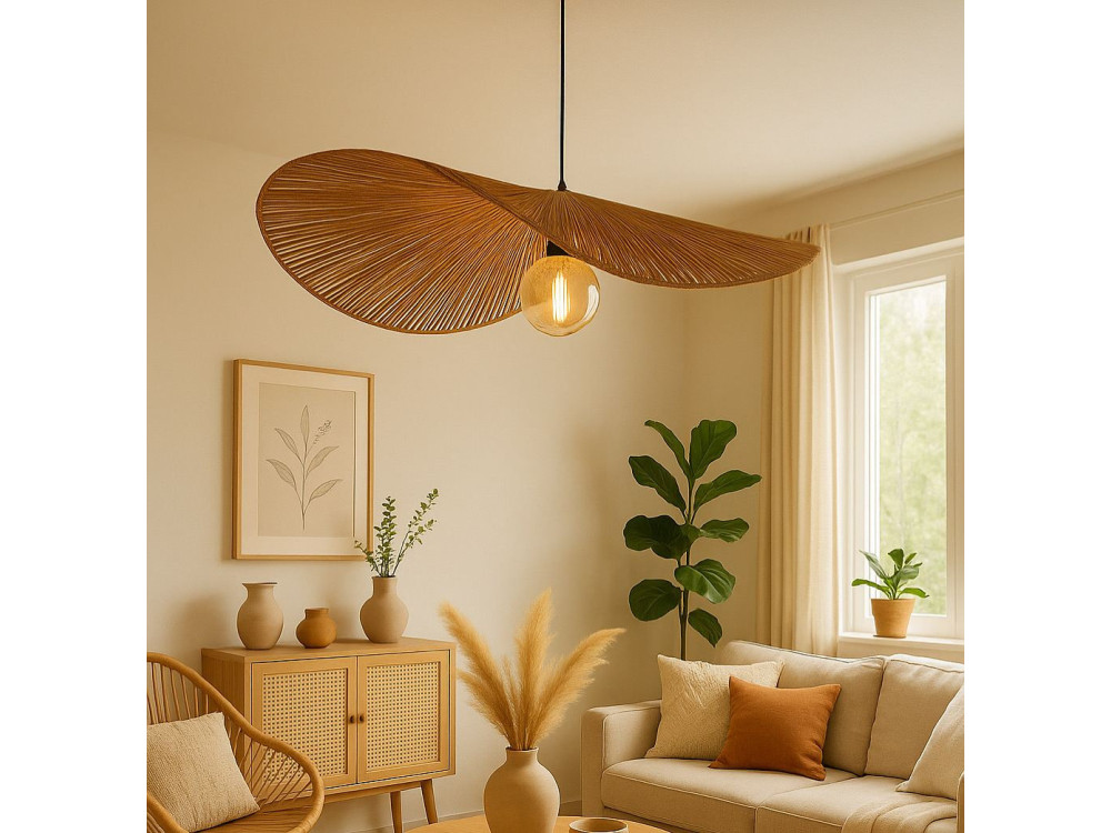 Candeeiro suspenso de bambu «Bruz» - 30 x 30 cm - Bege
